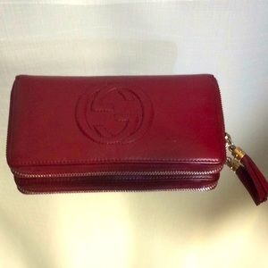 GUCCI Soho Red Calfskin Leather zippered wallet